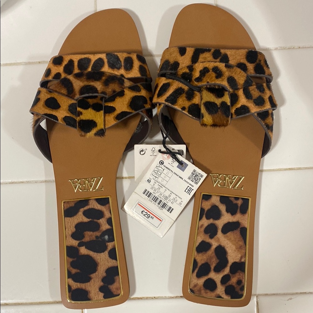 Zara Brown and Black Slide Sandals